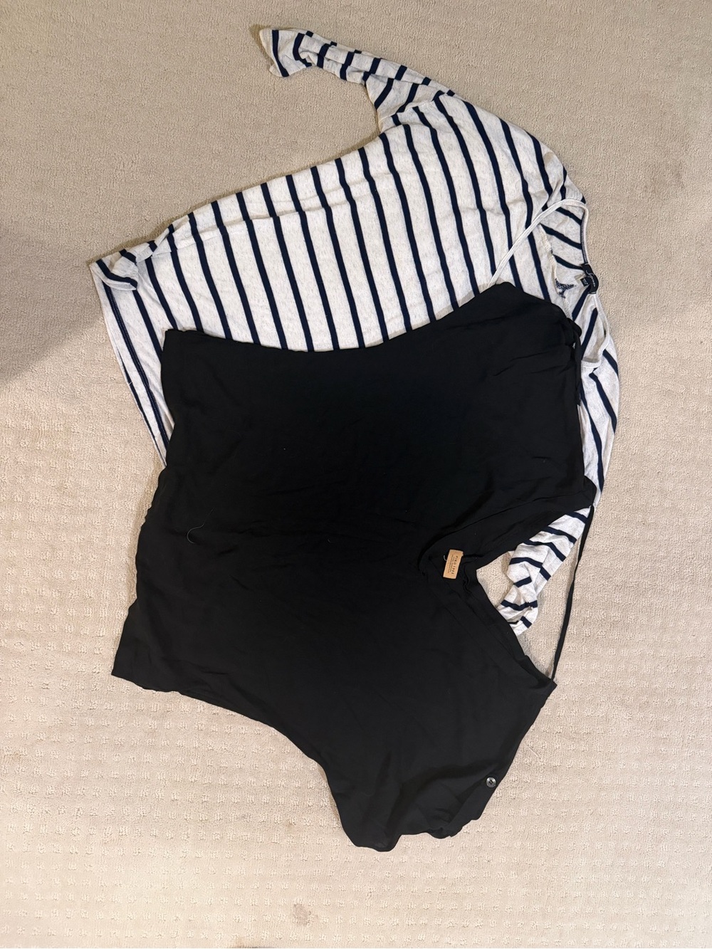 Two Vintage Boutique Dolman Blouses - Versatile Classic Stripes and Black tops